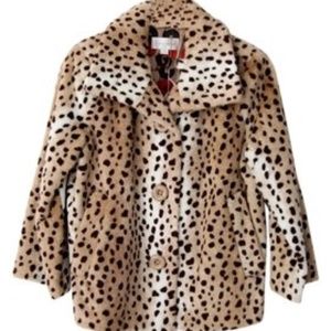 Erin London Leopard Print Faux Fur Jacket Coat S